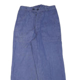 Mens Cotton Blend Relaxed Blue Casual Trousers W27 L26 Button Closure Wide Leg