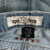 Epic Hero Studded Jeans - 34W 32L Blue Cotton Blend