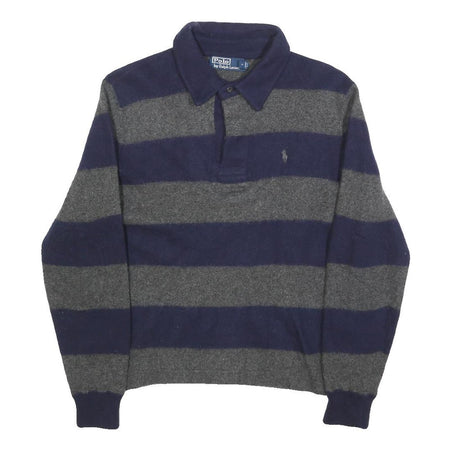 POLO RALPH LAUREN Mens Navy & Grey Striped Polo Pattern Jumper Crew Neck Wool L