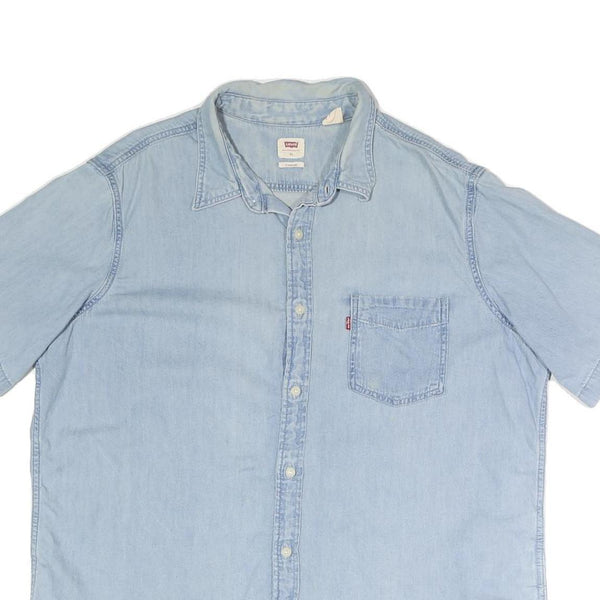 LEVI'S Mens Blue Light Wash Denim Short Sleeve Shirt XL Casual Cotton Blend
