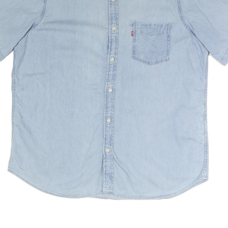 LEVI'S Mens Blue Light Wash Denim Short Sleeve Shirt XL Casual Cotton Blend