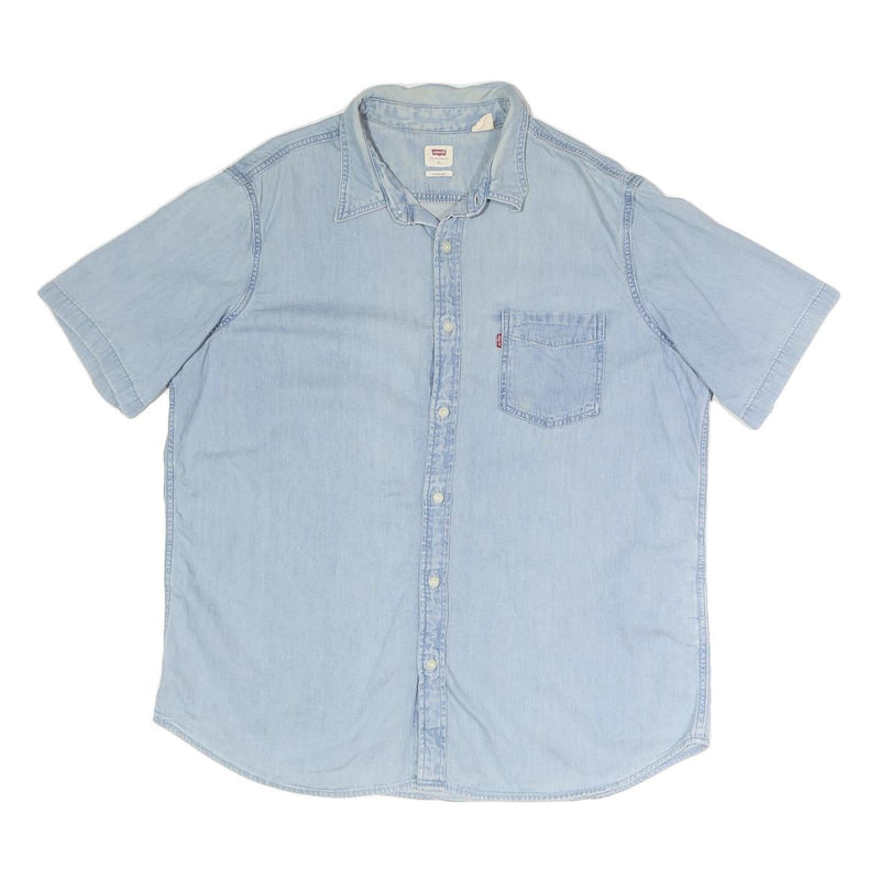 LEVI'S Mens Blue Light Wash Denim Short Sleeve Shirt XL Casual Cotton Blend
