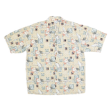 OP SPORT Mens Beige Pattern Cotton Shirt L Vintage Tropical Floral Print Casual
