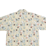 OP SPORT Mens Beige Pattern Cotton Shirt L Vintage Tropical Floral Print Casual