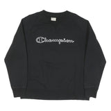 CHAMPION Mens Black Cotton Blend Crew Neck Sweatshirt L Classic Logo Pullover