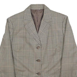 Womens Brown Grey Wool Blend Checked Button Jacket L Woven Classic Tailored