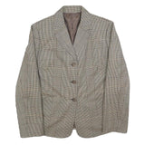 Womens Brown Grey Wool Blend Checked Button Jacket L Woven Classic Tailored