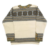 NORDSTRIKE Womens Cream Patterned Wool Jumper Round Neck Chunky Knit M Designer