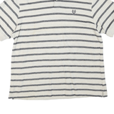 CHAPS Mens Cream & Grey Striped Short Sleeve Polo Shirt L Cotton Blend Casual
