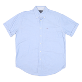 TOMMY HILFIGER Mens Blue Button-Down Short Sleeve Shirt M Classic Cotton Blend
