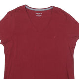 NAUTICA Womens Red Classic T-Shirt XL Short Sleeve V-Neck Cotton Blend