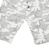 Mens Shorts Grey & White Camouflage Casual S W30 Button Fly Cotton Blend