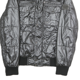 GUESS Mens Black Polyester Blend Zip Bomber Jacket M Shiny Padded Quilted