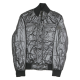 GUESS Mens Black Polyester Blend Zip Bomber Jacket M Shiny Padded Quilted