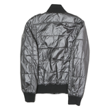 GUESS Mens Black Polyester Blend Zip Bomber Jacket M Shiny Padded Quilted