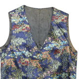 Womens Blue Button Polyester Blend Decorative Print Waistcoat XS Satin Lining