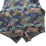 Womens Blue Button Polyester Blend Decorative Print Waistcoat XS Satin Lining