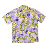 E&K Mens Purple & Green Floral Hawaiian Shirt M Cotton Blend Summer Beachwear