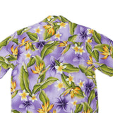 E&K Mens Purple & Green Floral Hawaiian Shirt M Cotton Blend Summer Beachwear