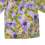E&K Mens Purple & Green Floral Hawaiian Shirt M Cotton Blend Summer Beachwear