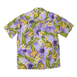 E&K Mens Purple & Green Floral Hawaiian Shirt M Cotton Blend Summer Beachwear
