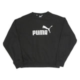 PUMA Womens Black Cotton Blend Crew Neck S Logo Sweatshirt Pullover Casual