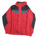 COLUMBIA Mens Red & Black Outdoor Jacket L Polyester Plain Zip Hooded