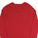POLO RALPH LAUREN Womens Red Patterned Jumper V-Neck Cable Knit L Cotton Blend