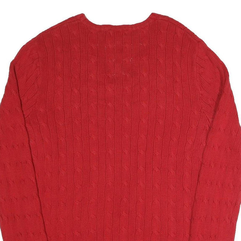 POLO RALPH LAUREN Womens Red Patterned Jumper V-Neck Cable Knit L Cotton Blend