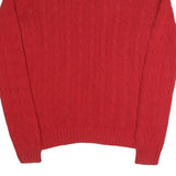 POLO RALPH LAUREN Womens Red Patterned Jumper V-Neck Cable Knit L Cotton Blend
