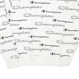 CHAMPION Mens White Cotton Blend Crew Neck Sweatshirt S Printed Logo All Over