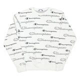 CHAMPION Mens White Cotton Blend Crew Neck Sweatshirt S Printed Logo All Over