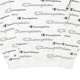 CHAMPION Mens White Cotton Blend Crew Neck Sweatshirt S Printed Logo All Over