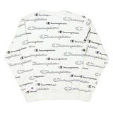 CHAMPION Mens White Cotton Blend Crew Neck Sweatshirt S Printed Logo All Over