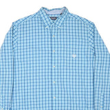 CHAPS Mens Blue & White Check Shirt XL Button Down Cotton Blend Casual Fit