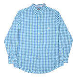CHAPS Mens Blue & White Check Shirt XL Button Down Cotton Blend Casual Fit