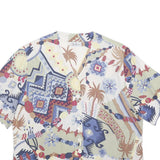 BETTY BARCLAY Womens Blue Beige Printed Button Shirt Short Sleeve UK 18 Silk Top