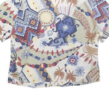 BETTY BARCLAY Womens Blue Beige Printed Button Shirt Short Sleeve UK 18 Silk Top