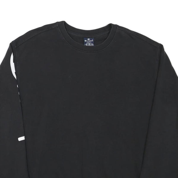 CHAMPION Mens Black Crew Neck S Cotton Blend Sweatshirt Sleeve Logo