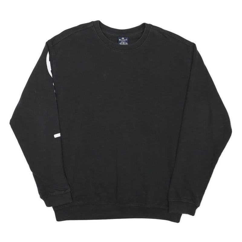 CHAMPION Mens Black Crew Neck S Cotton Blend Sweatshirt Sleeve Logo