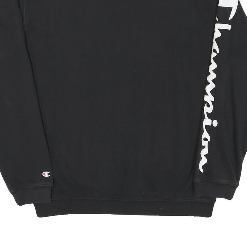 CHAMPION Mens Black Crew Neck S Cotton Blend Sweatshirt Sleeve Logo