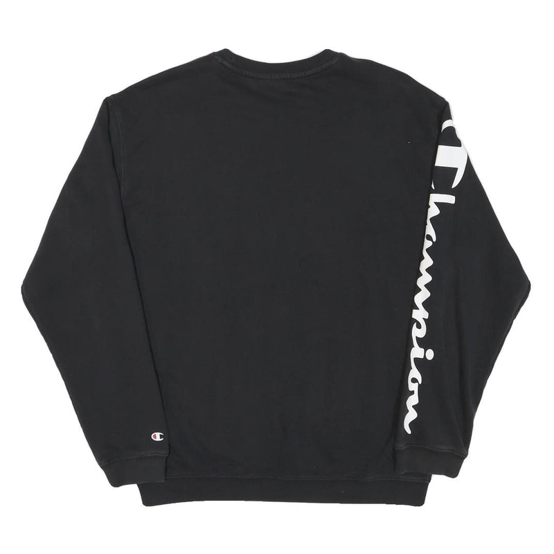 CHAMPION Mens Black Crew Neck S Cotton Blend Sweatshirt Sleeve Logo