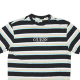 GUESS Mens Black & White Striped Graphic T-Shirt M Short Sleeve Crew Neck Cotton