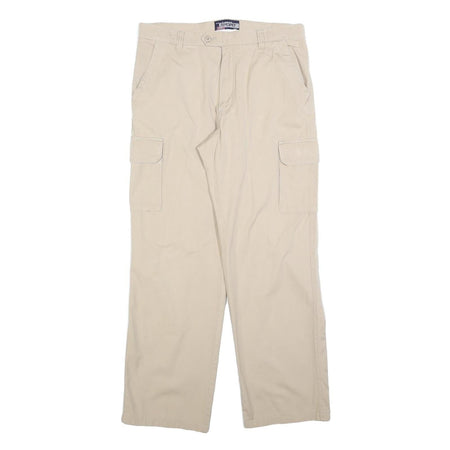SEA BARRIER Womens Cotton Blend Beige Relaxed Straight Trousers W34 L30 Pocket