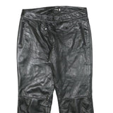 LU MAN Womens Leather Black Regular Fit Straight Trousers W29 L23 Stylish Zip