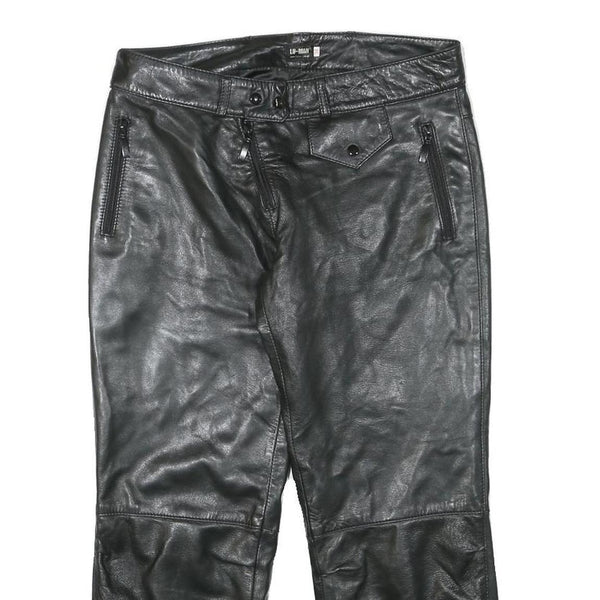 LU MAN Womens Leather Black Regular Fit Straight Trousers W29 L23 Stylish Zip