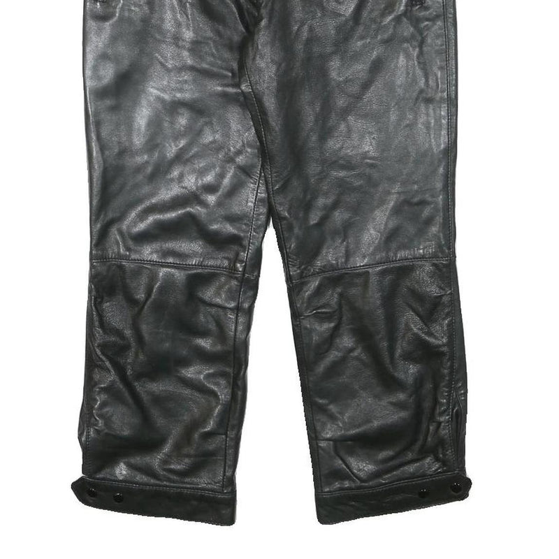 LU MAN Womens Leather Black Regular Fit Straight Trousers W29 L23 Stylish Zip