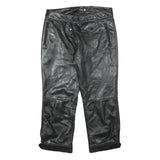 LU MAN Womens Leather Black Regular Fit Straight Trousers W29 L23 Stylish Zip