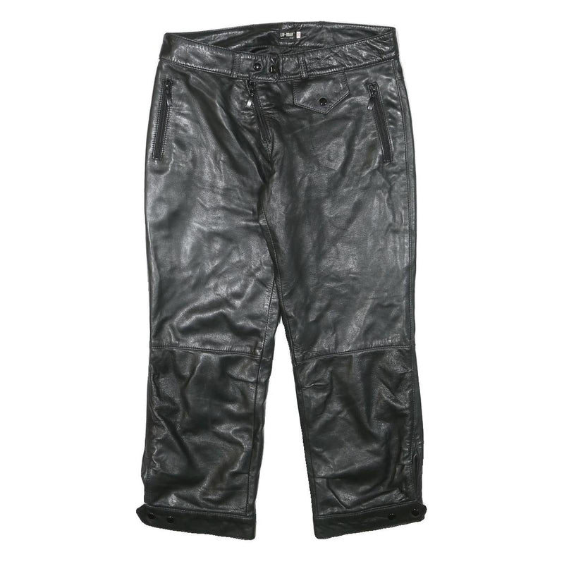 LU MAN Womens Leather Black Regular Fit Straight Trousers W29 L23 Stylish Zip