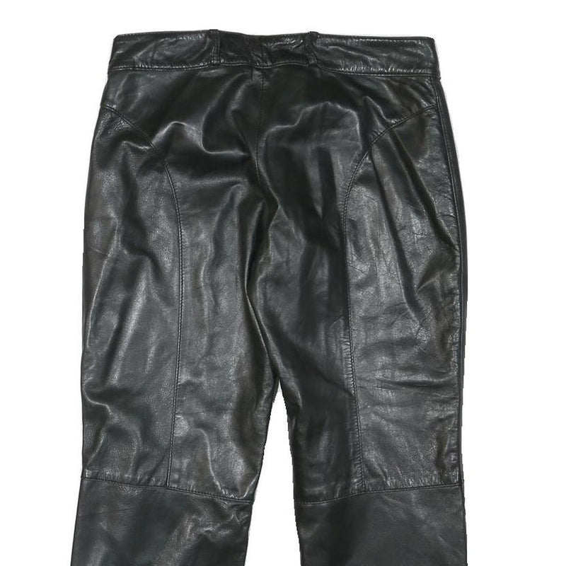 LU MAN Womens Leather Black Regular Fit Straight Trousers W29 L23 Stylish Zip